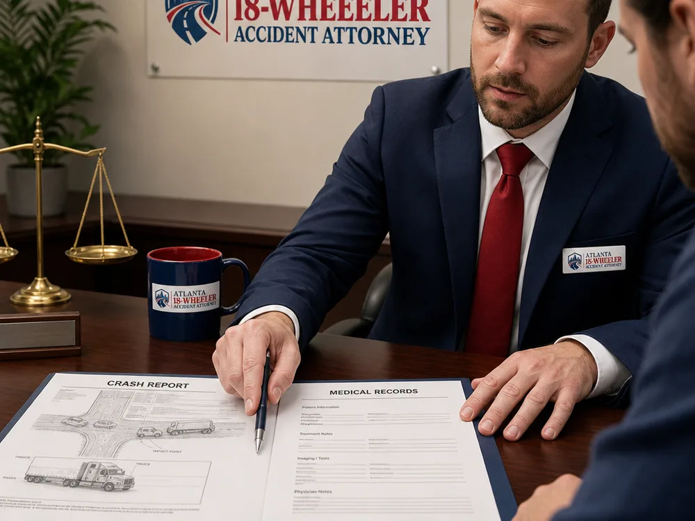 Crash report and medical records being reviewed by an attorney